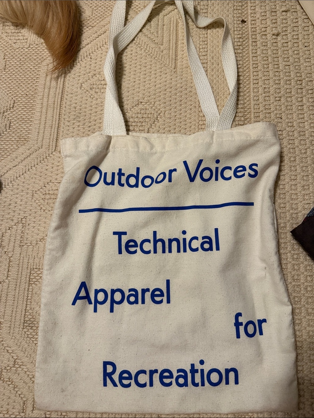 Outdoor Voices Cream Canvas Tote with Blue Logo